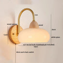 Axyaa Glass Wood LED Wall Lights for Bedroom Living Room Coffee, Pull Chain Switch, Modern Bedside Lamp Mirror