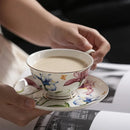 Axyaa Elegant Bone Porcelain Tea Cup Set with Golden Trim, Floral Pattern Dining Decor