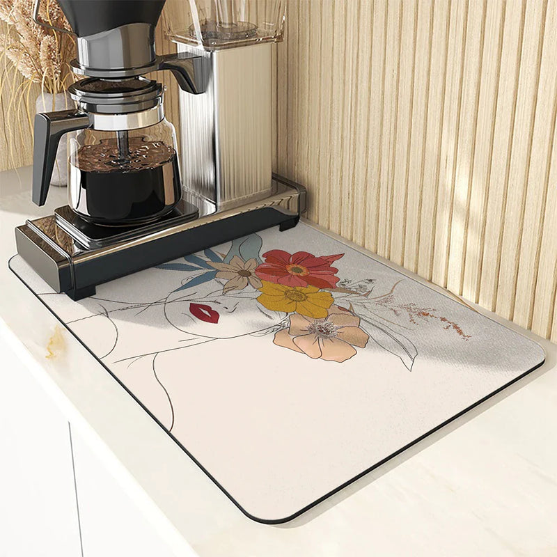 Axyaa Antiskid Flower Woman Kitchen Drying Mat