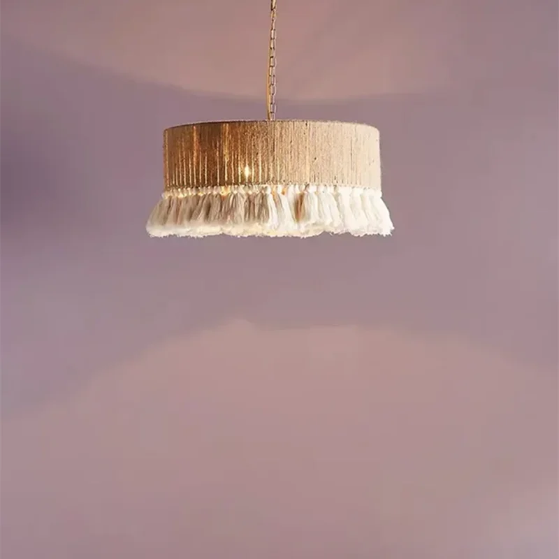 Axyaa Bohemian Macrame Pendant Light with Tassel Details