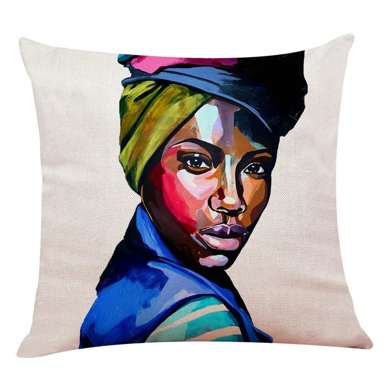 Axyaa African Women Face Print Cushion Cover - 45x45cm Home Decor Pillowcase