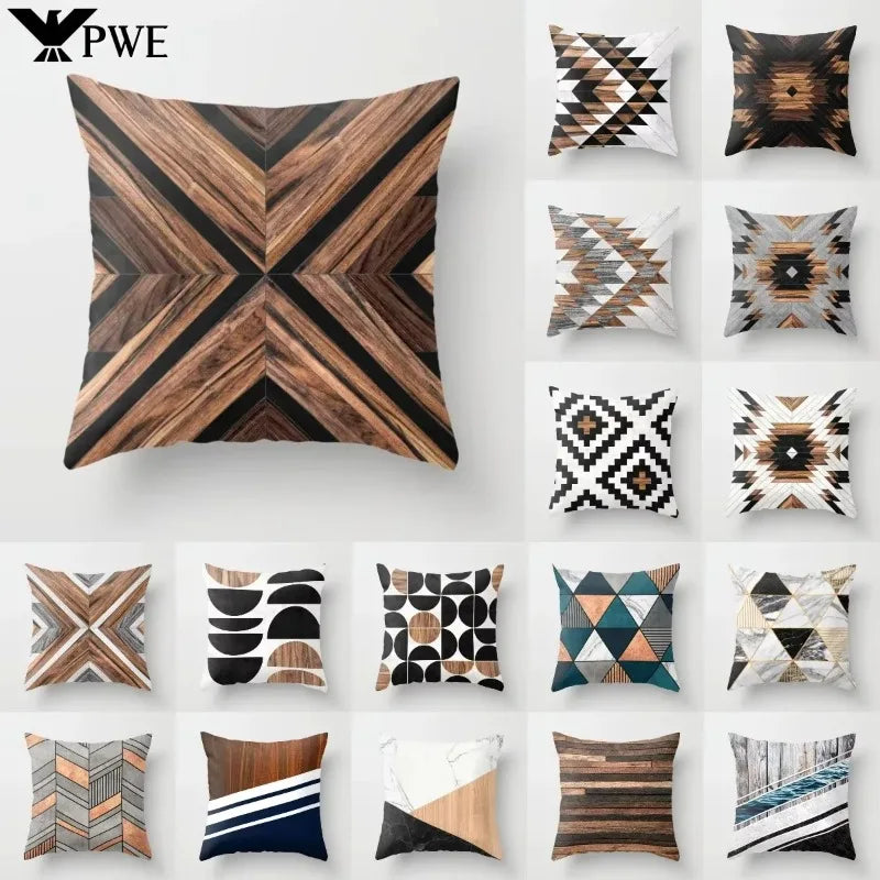 Axyaa Wood Texture Marble Pillowcases - Geometric Cushions Case for Home Decor