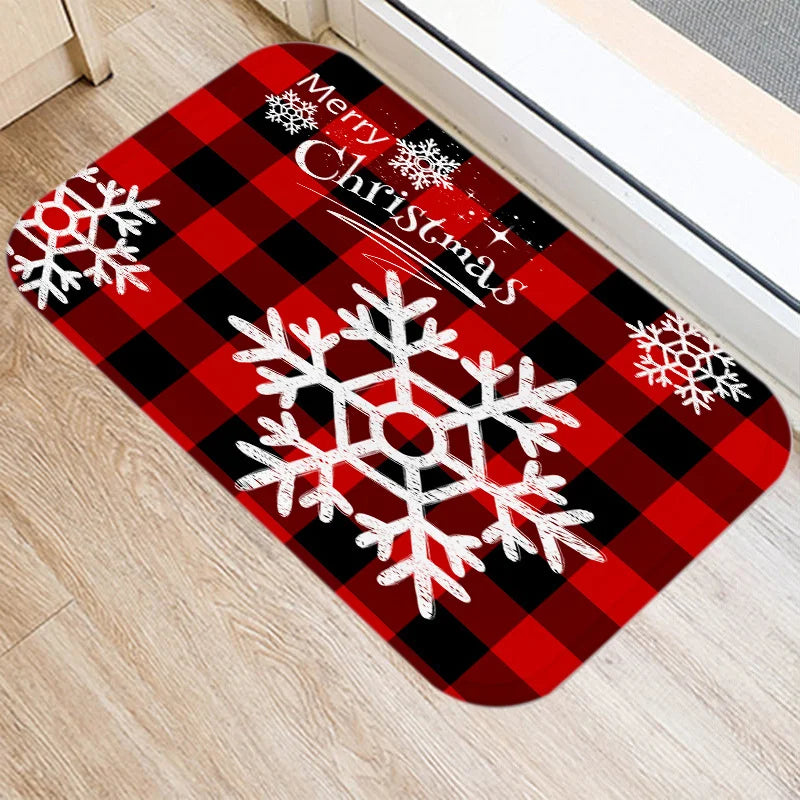 Axyaa Red Plaid Print Door Mat: Non-Slip Home Kitchen Bathroom Carpet