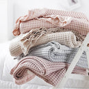 Axyaa Cotton Knitted Waffle Blanket - Soft Japanese Embossed Plaid Throw