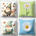 Axyaa 4pcs Set Sofa Pillow Cover Dwarf Floral 17.7"x17.7" Single-Sided Print Home Decor