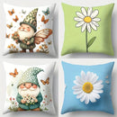Axyaa 4pcs Set Sofa Pillow Cover Dwarf Floral 17.7"x17.7" Single-Sided Print Home Decor