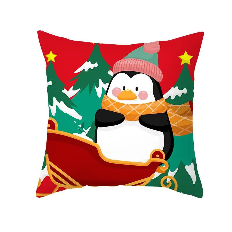 Axyaa Christmas Elk Santa Claus Cushion Cover Home Decor Square