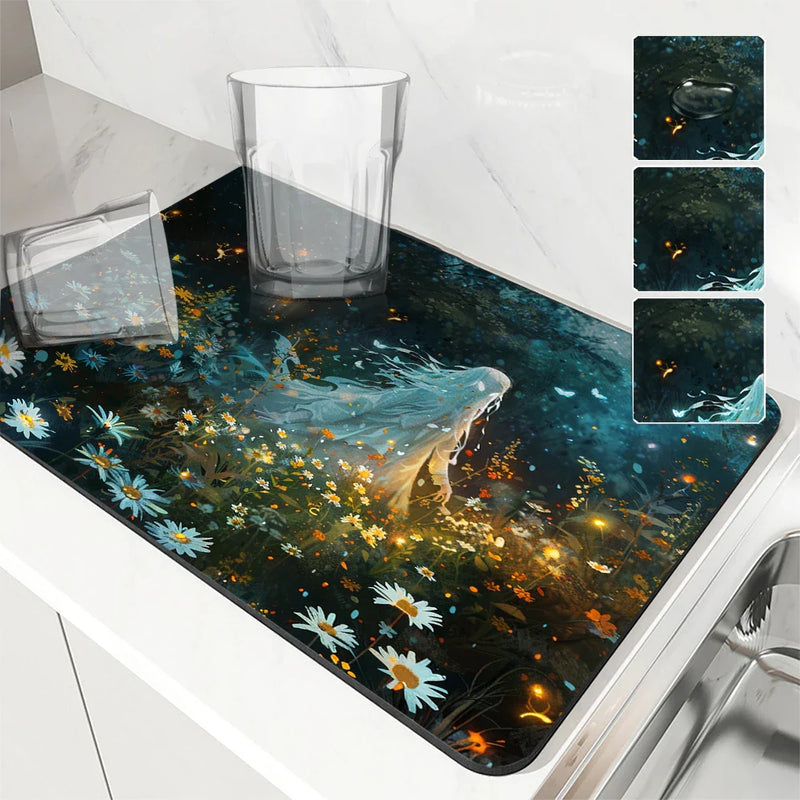 Axyaa Halloween Diatom Tableware Drain Mat for Kitchen Counter and Coffee Bar