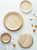 Axya Round Rubberwood Snack Dish Set - Japanese Style Tableware for Dining & Entertainment