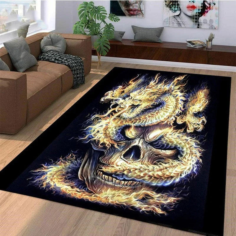 Dragon Rose Pattern Rug Non-slip Mat for Bedroom Living Room by Axyaa.