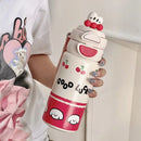 Axyaa Cartoon Vacuum Insulated Stainless Steel Water Bottle with Double Drinking Straw Cup