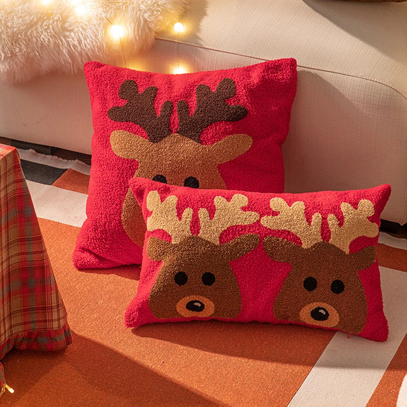 Christmas Reindeer Red Embroidery Pillow Cover for Axyaa - Soft Fabric, 45x45cm