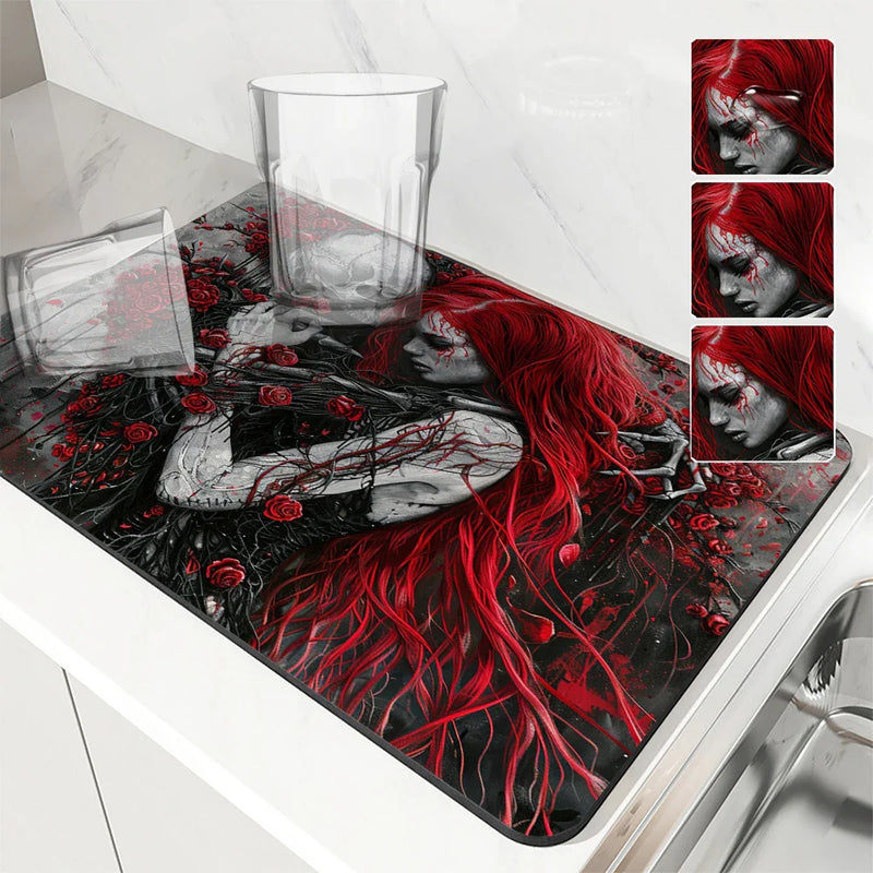 Halloween Skull Absorbent Mat by Axyaa: Antiskid & Quick Dry Kitchen/Bathroom Pad