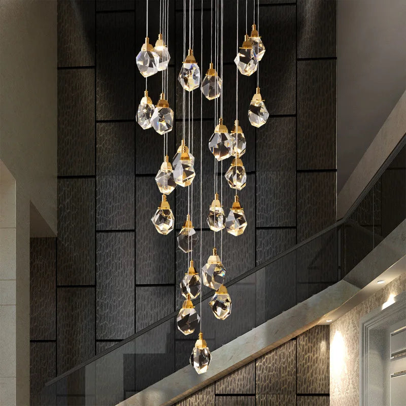 Axyaa Spiral Diamond Crystal LED Chandelier for Living Dining Bedroom, Modern Ceiling Pendant Light