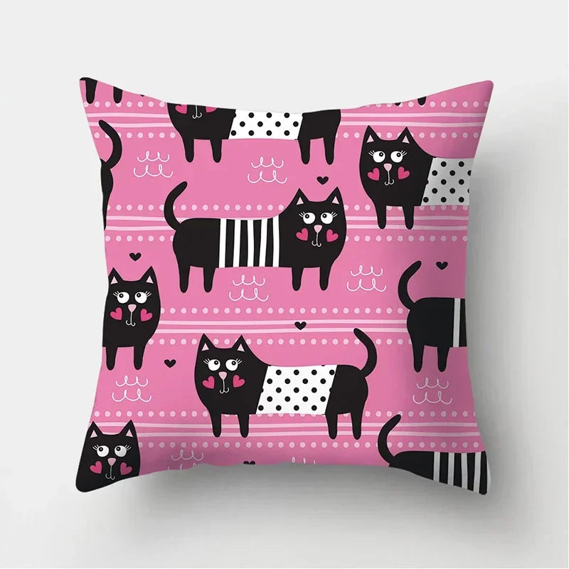 Black Cat Pattern Pillowcase for Sofa Decor Axyaa Brand