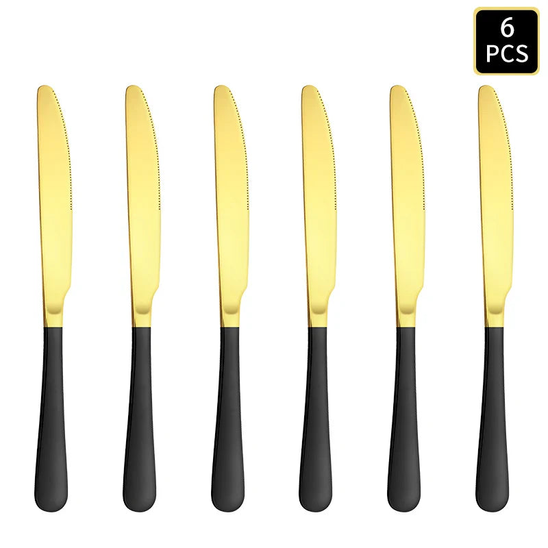 Axyaa 24-Piece Gold & Black Stainless Steel Cutlery Set