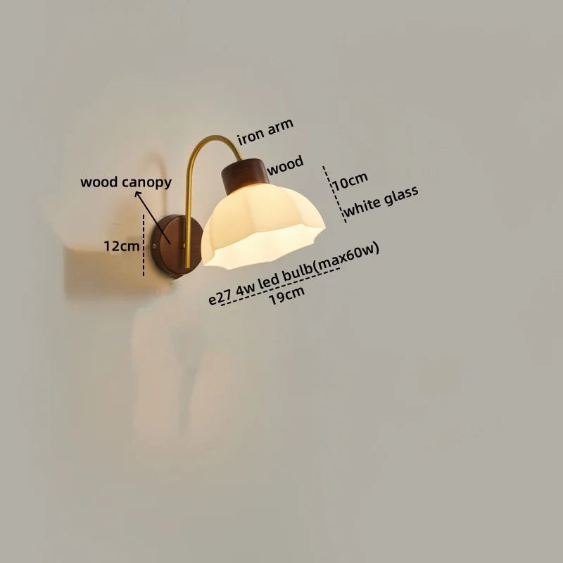 Axyaa Modern LED Wall Lamp Sconce Glass Wood Pull Chain Switch Stair Lights