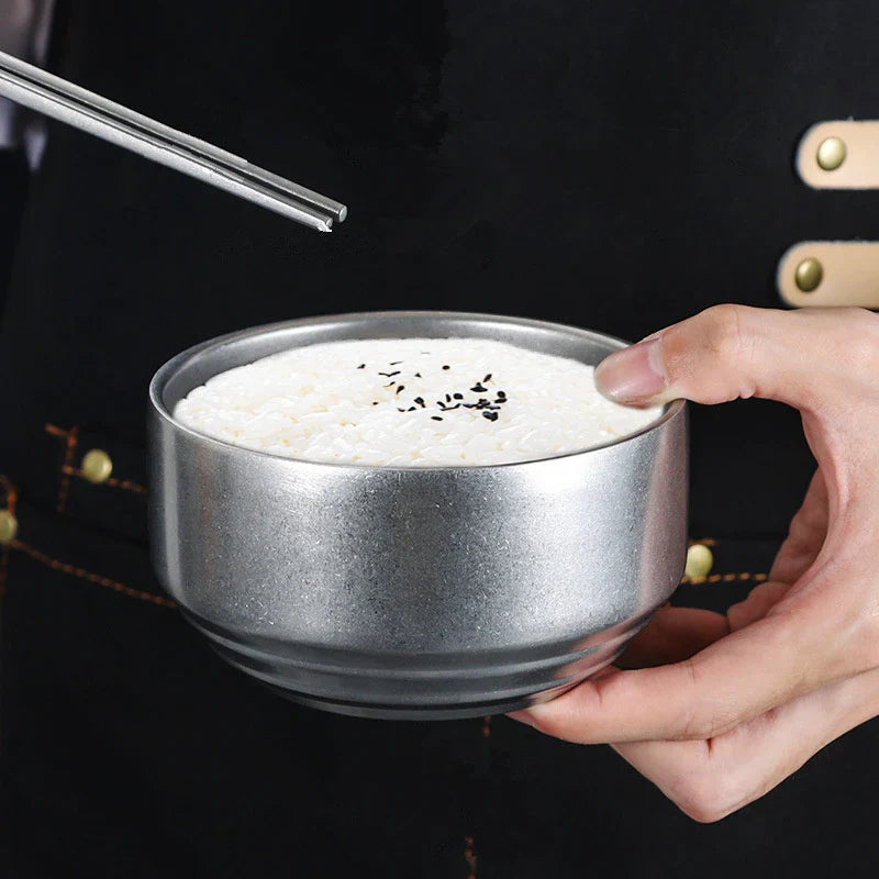 Axyaa Stainless Steel Double Layer Soup Bowl with Lid - Korean Tableware