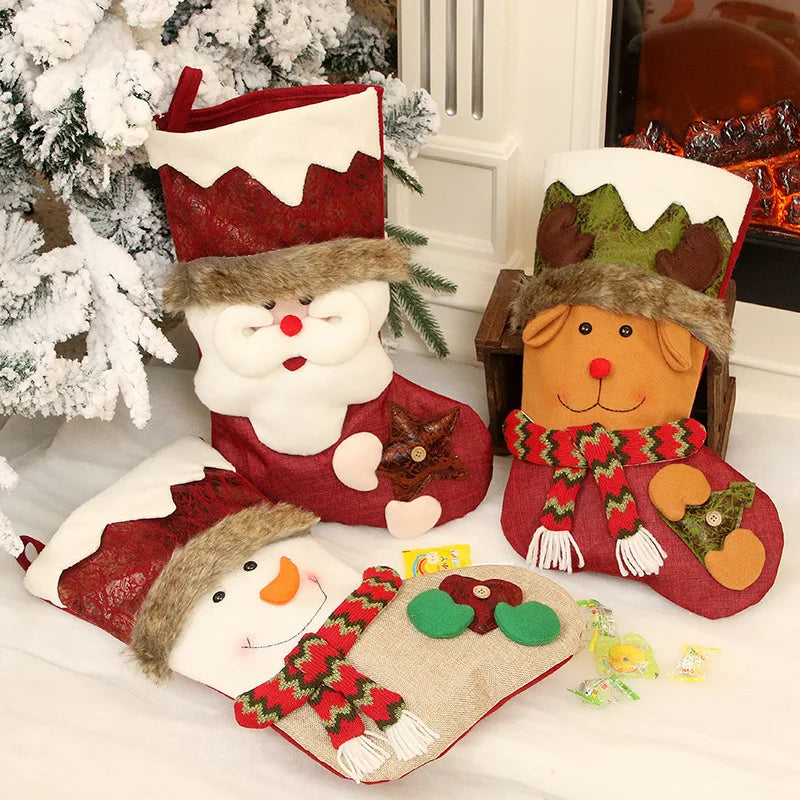 Axyaa Christmas Tree Hanging Gift Bag Santa Snowman Deer Socks