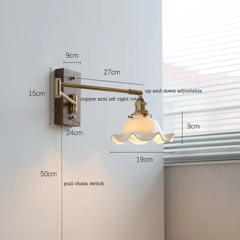 Axyaa Wood Canopy LED Wall Lamp with Pull Chain Switch