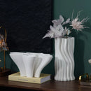 Axyaa Geometric Circle Ceramic Vase - White Streak Design - Handcrafted Floral Accessories