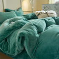 Axyaa Solid Flannel Bedding Set, Reversible Fleece Duvet Cover and Cozy Sheet with Pillowcases