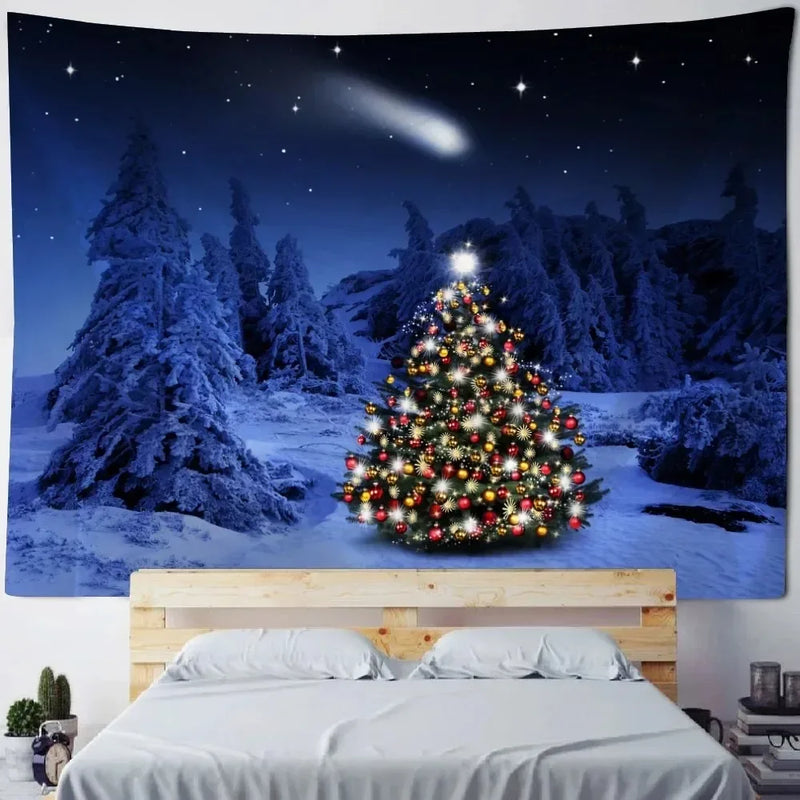 Axyaa Aurora Night View Christmas Tree Tapestry for Festive Home Decor