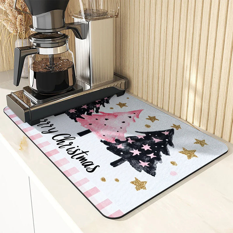Axyaa Christmas Tree Stars Dot Absorbent Drying Mat