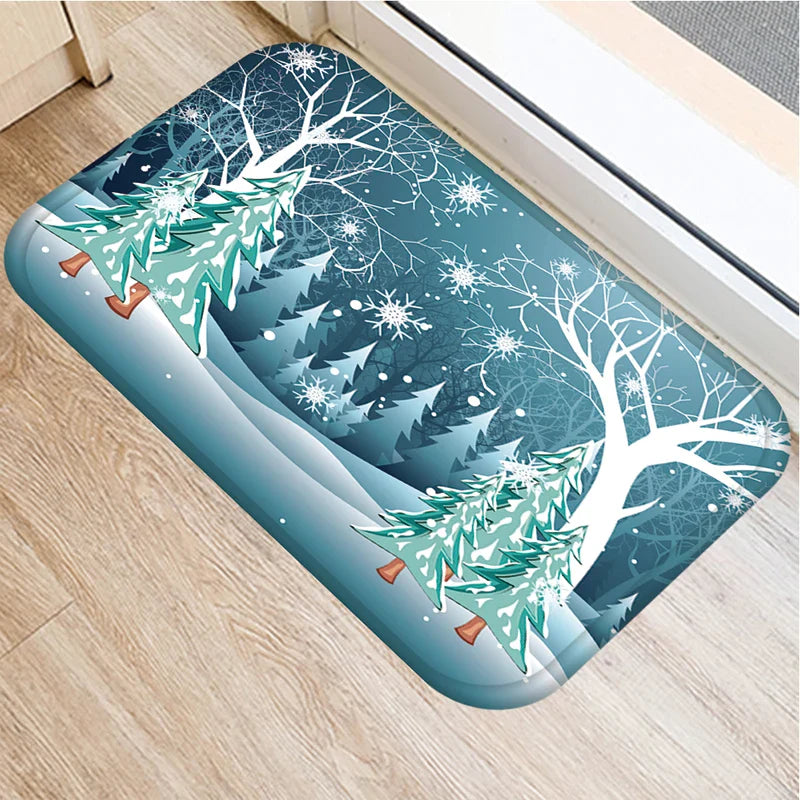 Christmas Snow Deer Pattern Printed Door Mat for Home Decor by Axyaa