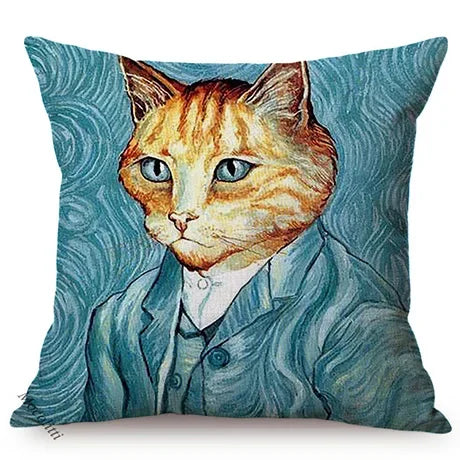 Axyaa Cat Portrait Nordic Art Pillow Cover