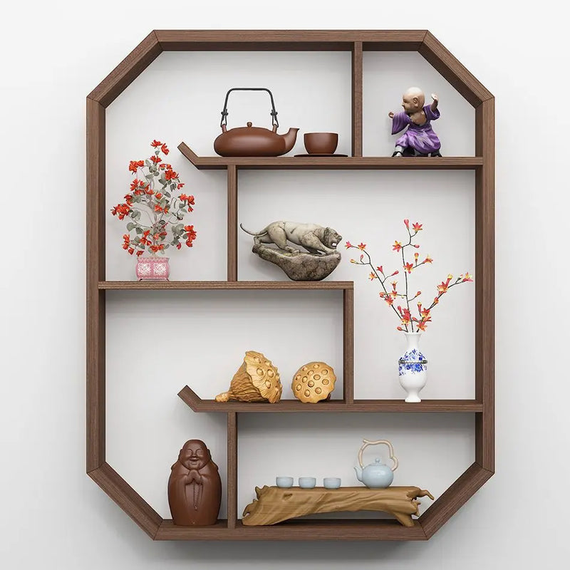 Axya Solid Wood Chinese Wall Display Shelf Zen Shelf for Living Room