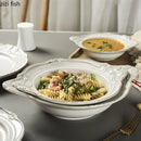 Axyaa Vintage Ceramic Double Ear Salad Bowl for Restaurant and Home
