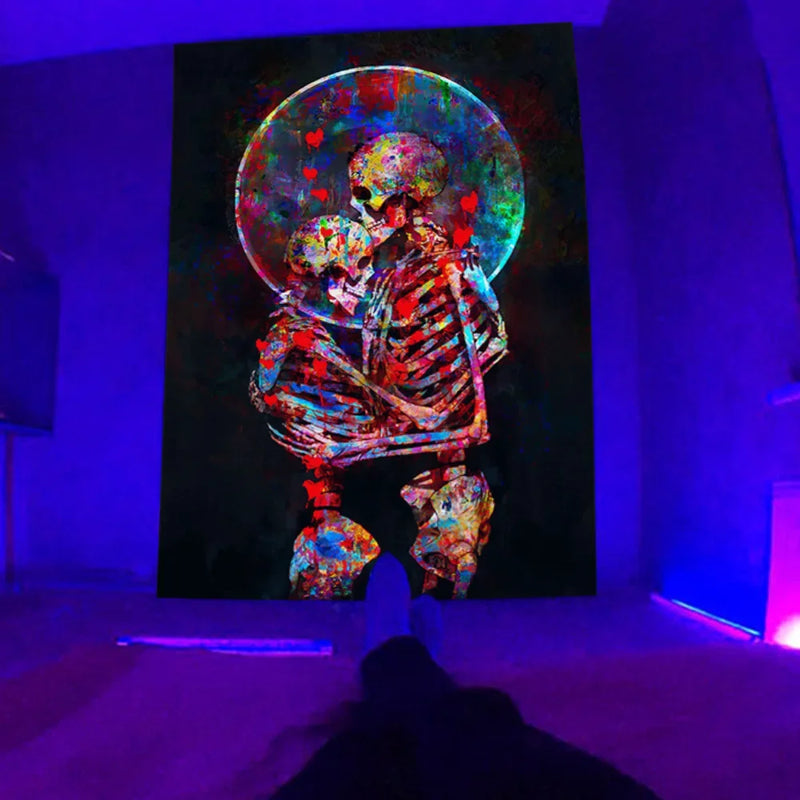 Skull Mushroom Fluorescent Tapestry Axyaa Home Decor Aesthetics Hippie Bedroom Living Room