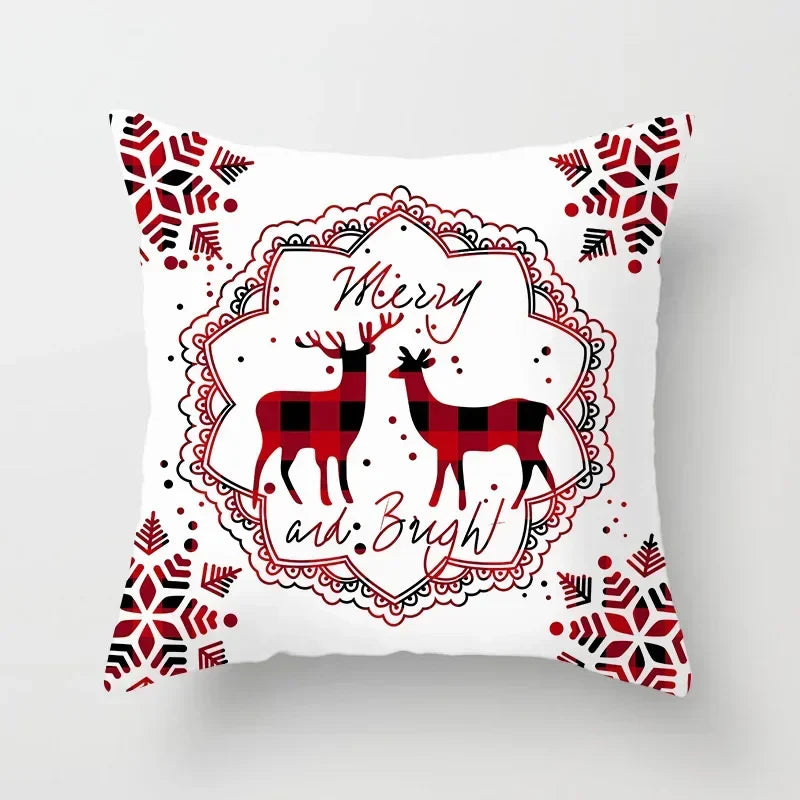 Red Flake Snow Deer Cushion Cover Set by Axyaa for Festive Home Decor