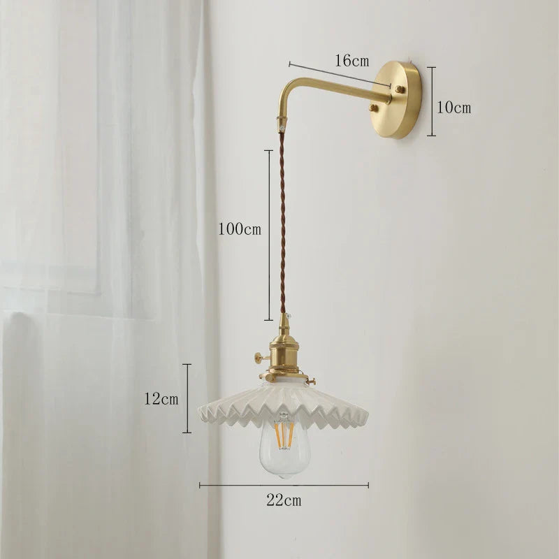 Axyaa Ceramic LED Wall Lamp with Pull Chain Switch - Modern White Black Copper Mirror Light