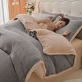 Axyaa Fleece Winter Bedding Set - Thick Coral Fleece, Solid Color, Four-Piece