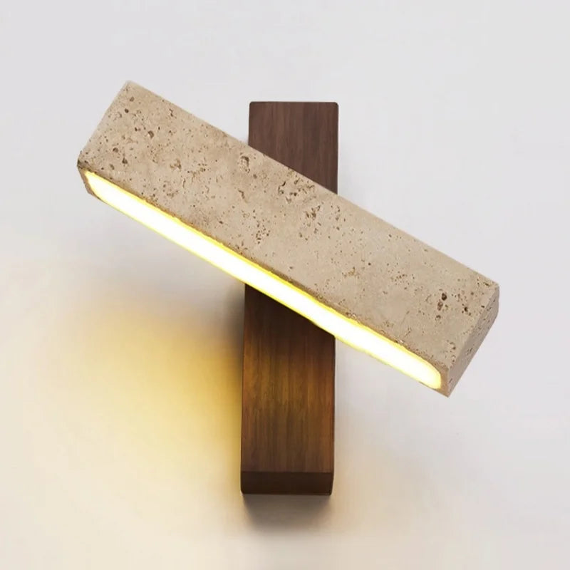 Axyaa Nordic LED Wall Lamp Wood Yellow Travertine Rotatable Light