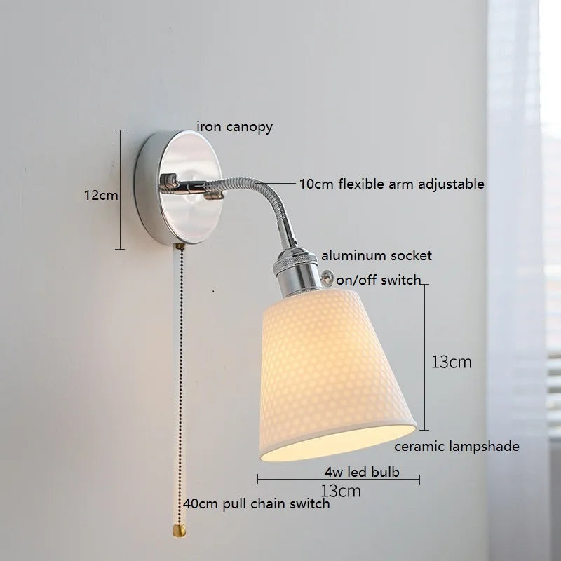 Axyaa Silver Ceramic Wall Sconce LED Lamp for Bedroom and Living Room
