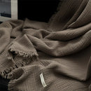 Axyaa Cotton Tassel Blanket Solid Color Plaid Home Shawl Cozy Sofa Throw