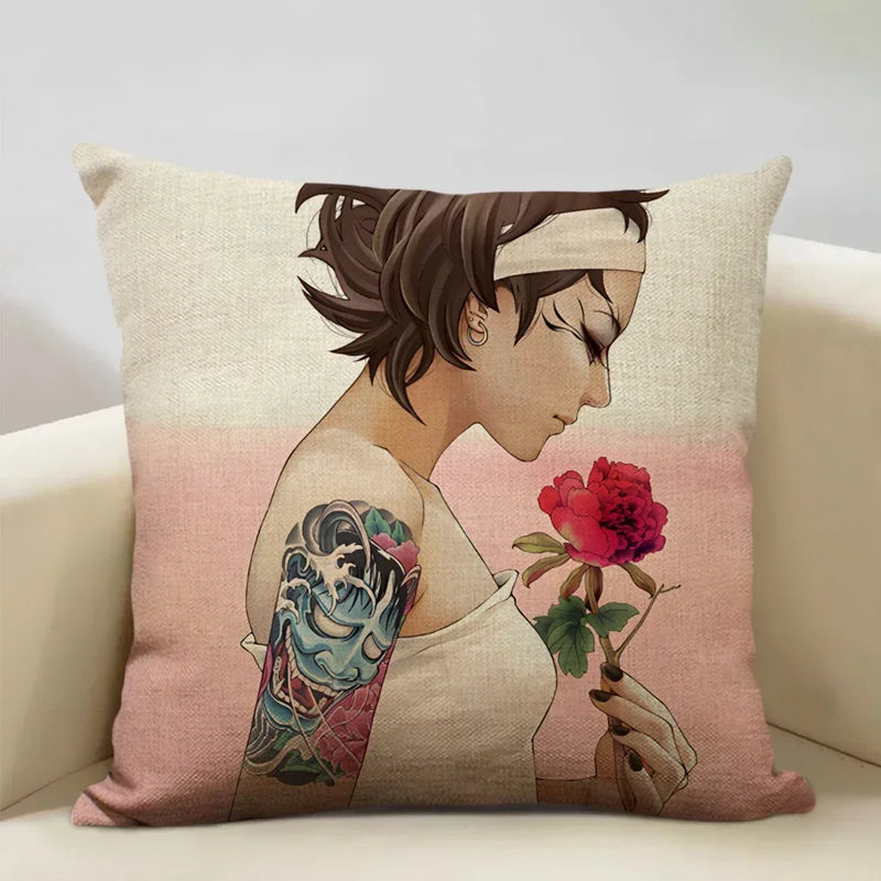 Axyaa Classic Japanese Lady Cushion Cover 45x45cm Home Decor Pillowcase