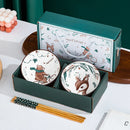 Axyaa Hand Drawn Cartoon Ceramic Bowl & Chopsticks Set: Creative Giftware