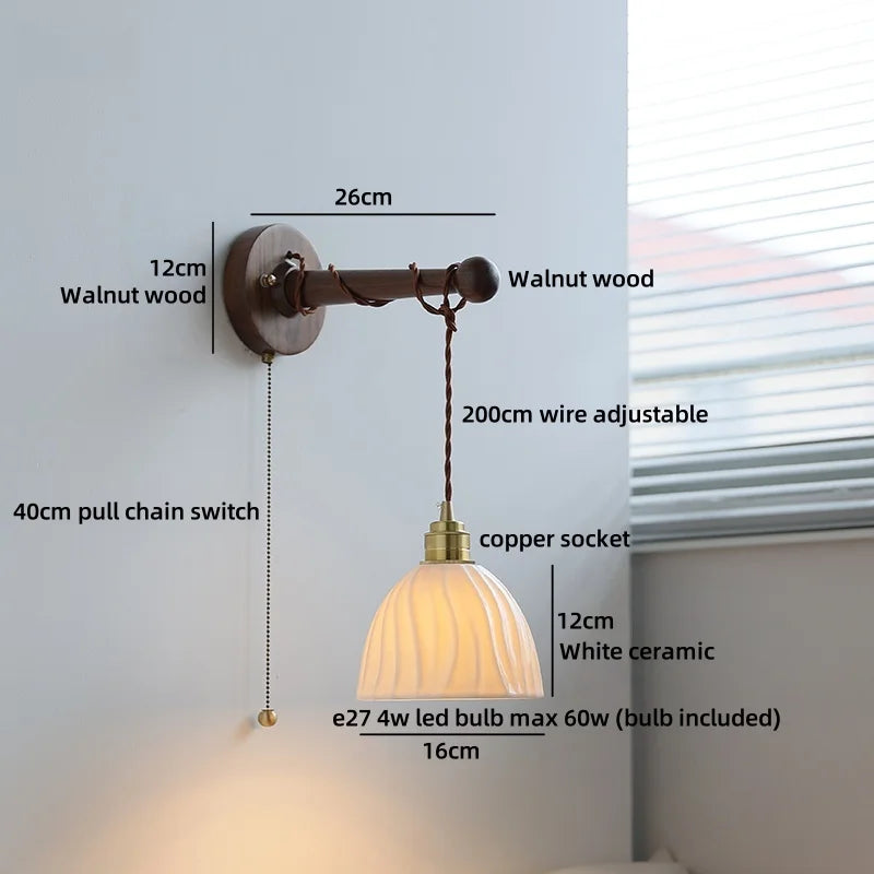 Axyaa Ceramic Wood Brass LED Wall Sconce for Home Decor