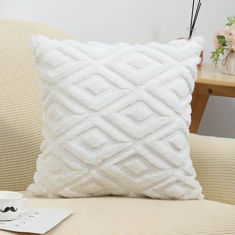 Axyaa White Faux Fur Velvet Pillow Covers 18x18 - Decorative Cushion Cover 45*45