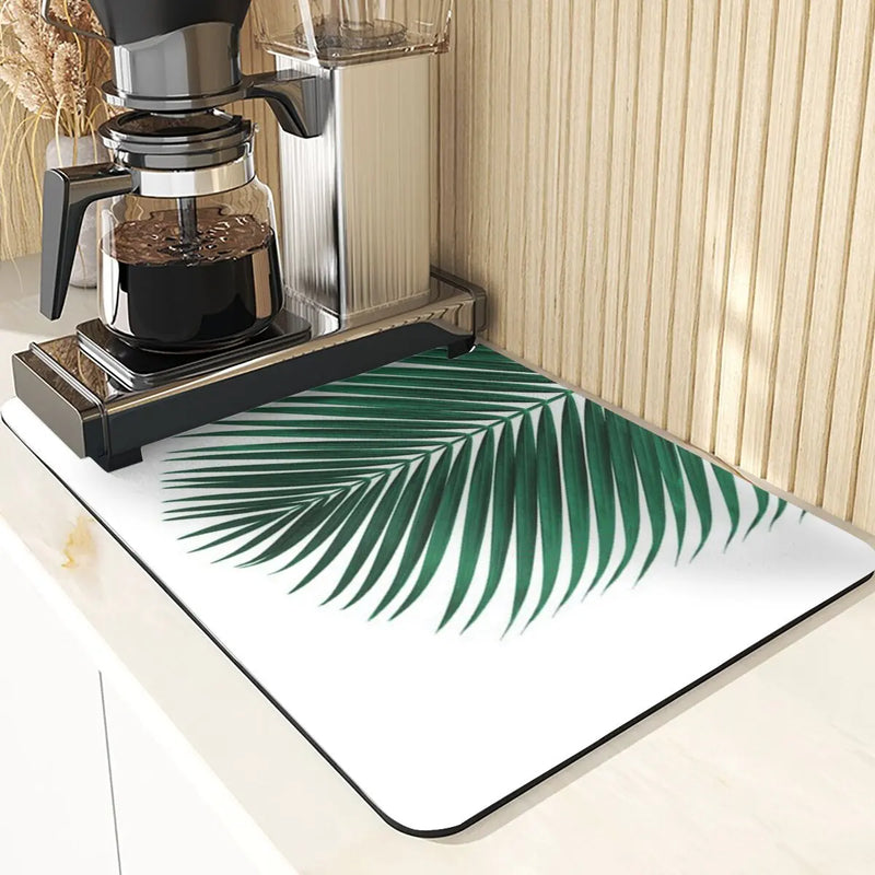 Axyaa Leaves Print Silicone Placemats - Absorbent Kitchen Dish Mat