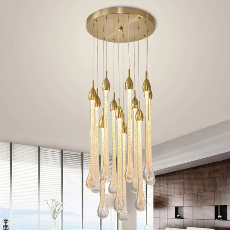 Axyaa Round Stairs LED Chandelier Metal Light Fixture for Villa, 3W DIY Suspend Lamp