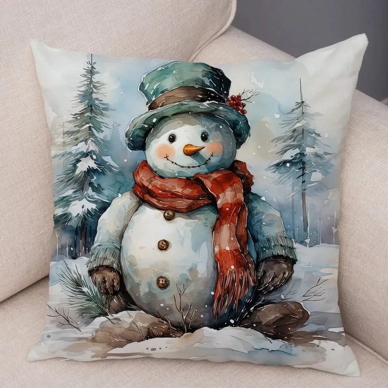 Axyaa Winter Snowman Print Pillowcase Set for Christmas Day Party Décor & Home Gift