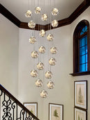 Axyaa Minimalist LED Glass Chandelier, Round Ball Gold Hanging Lights for Staircases