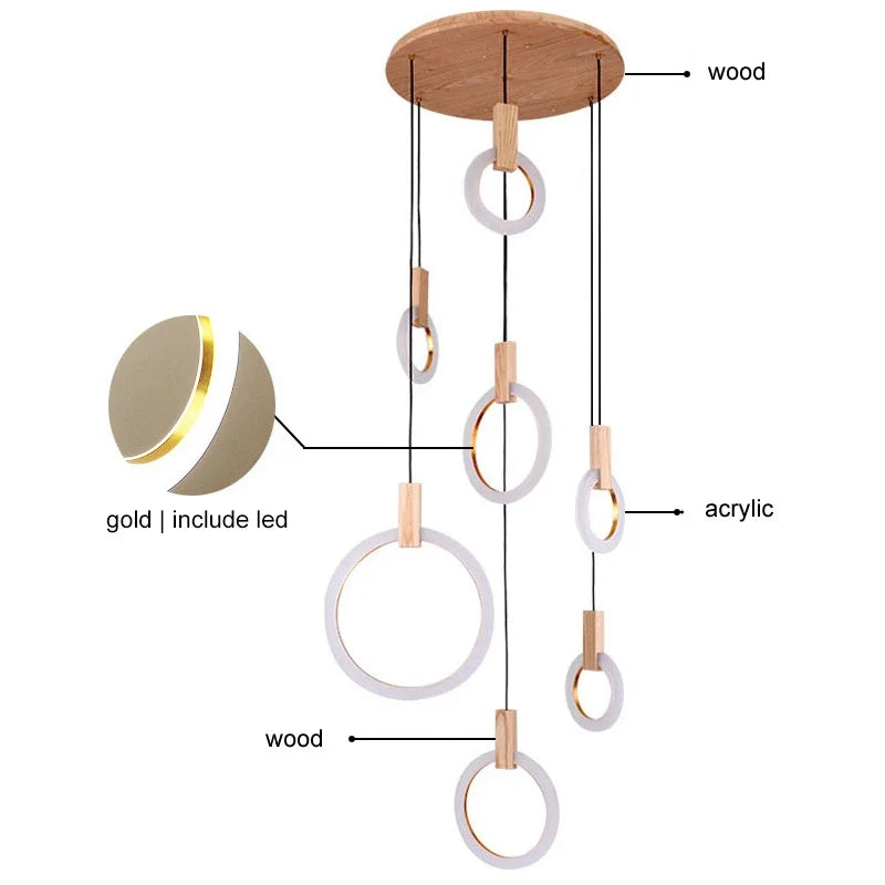Axyaa Circular Staircase Chandelier: Luxury Nordic Living Room Pendant Light