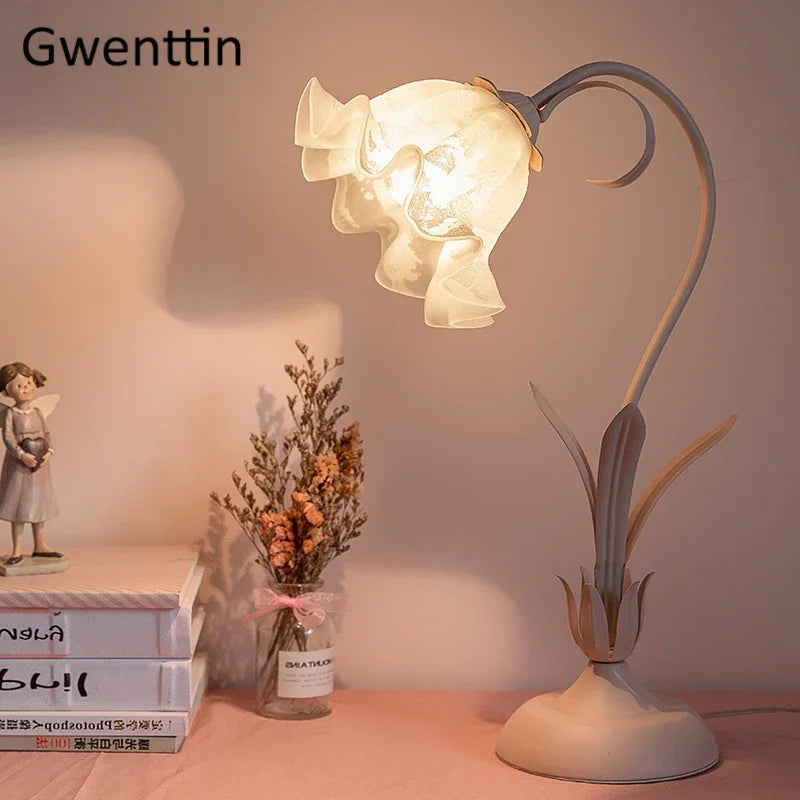 Axyaa Pink Flower LED Table Lamp - Modern Princess Bedroom Decor