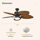 Axyaa Retro 5 Palm Leaf Ceiling Fan Chandelier for Living & Dining Room